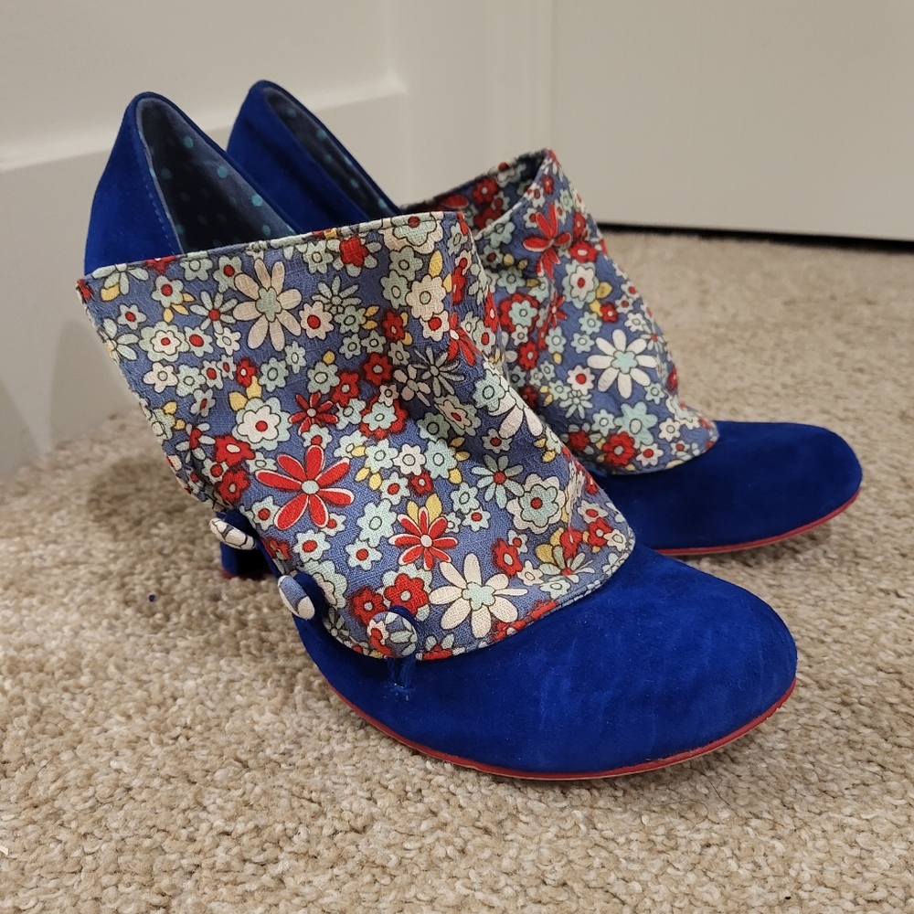 Blue Floral Irregular Choice Flick Flack Heels